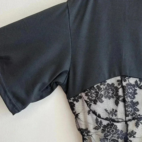 Black Lace Sweetheart Ruched Top, Women’s Floral Lace Overlay Blouse, Size Small - Picture 6 of 15